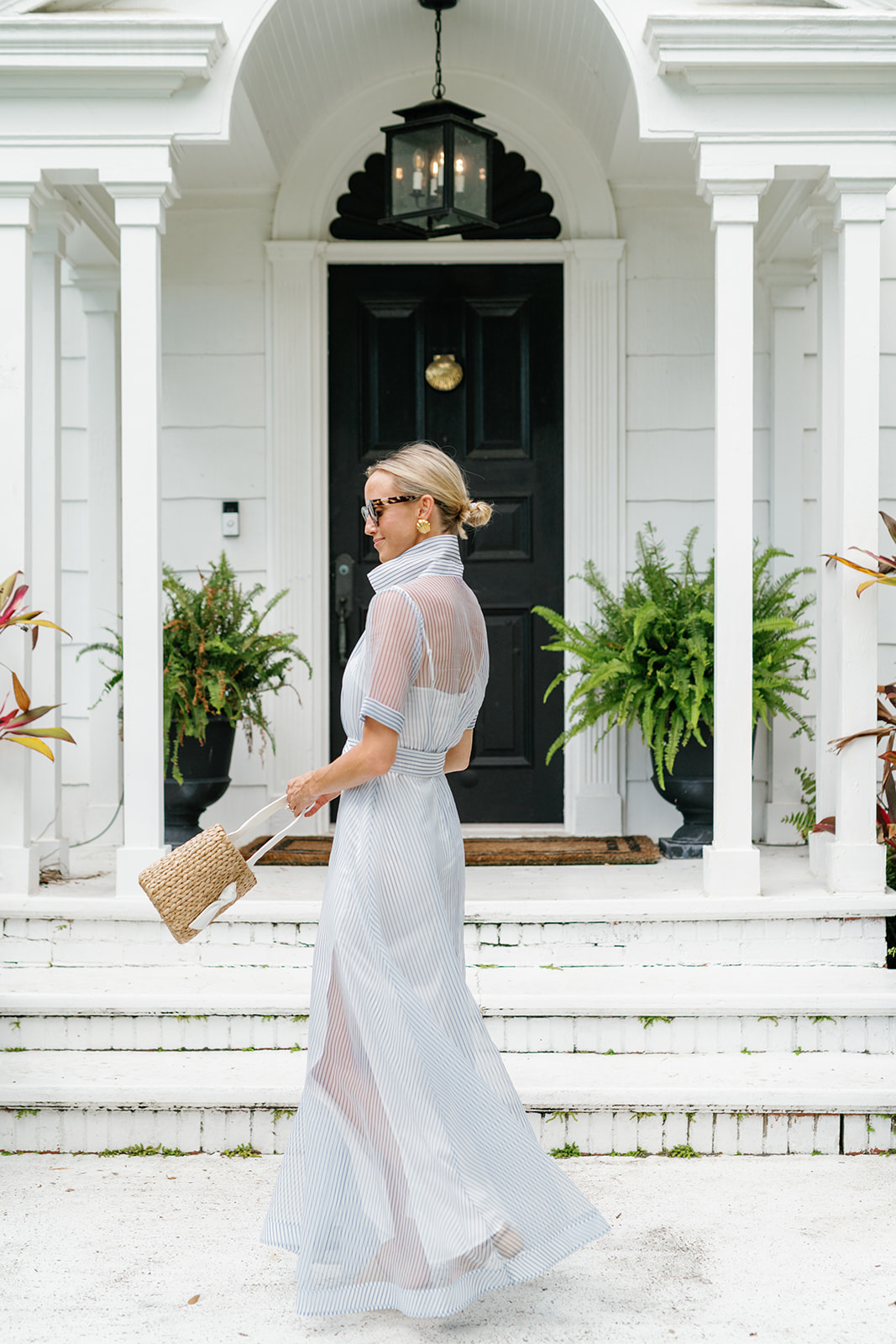 organza dress blue and whte stripes