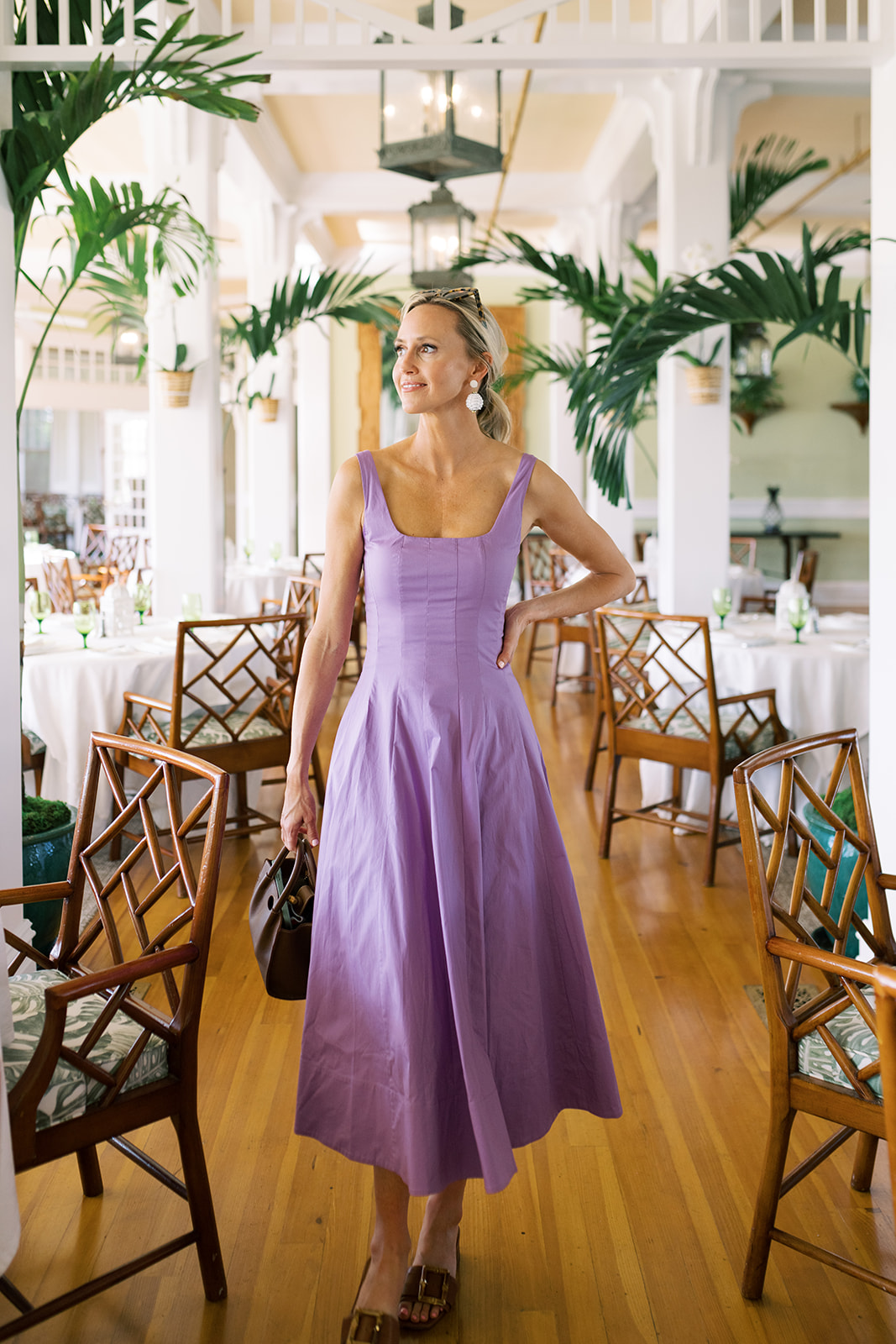 Staud purple dress, classic Staud midi dress, classic style midi dress, how to wear classic fashion, classic fashion outfit ideas
