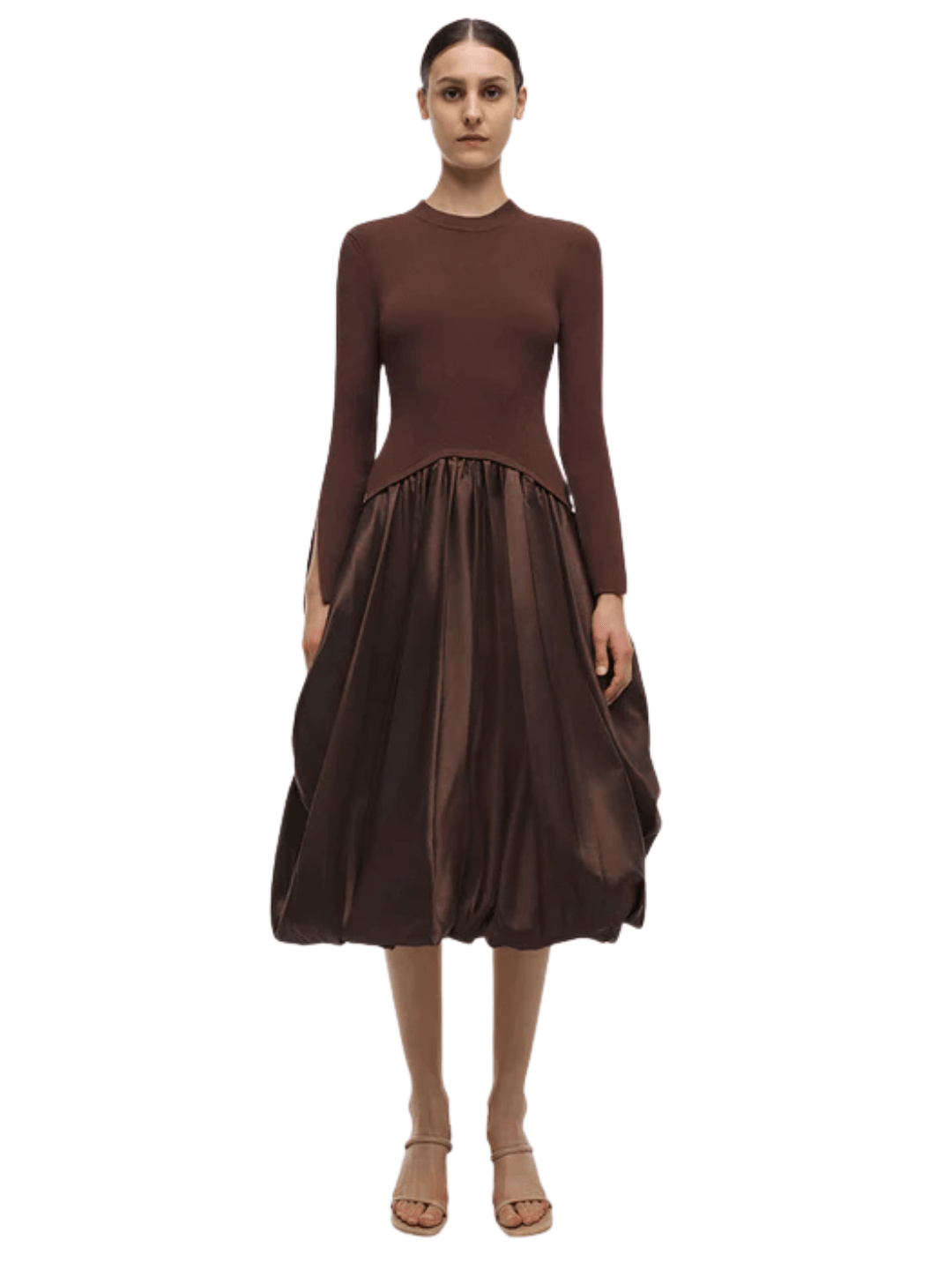 brown mixed media dress, brown cocktail dress, brown dress for a fall wedding
