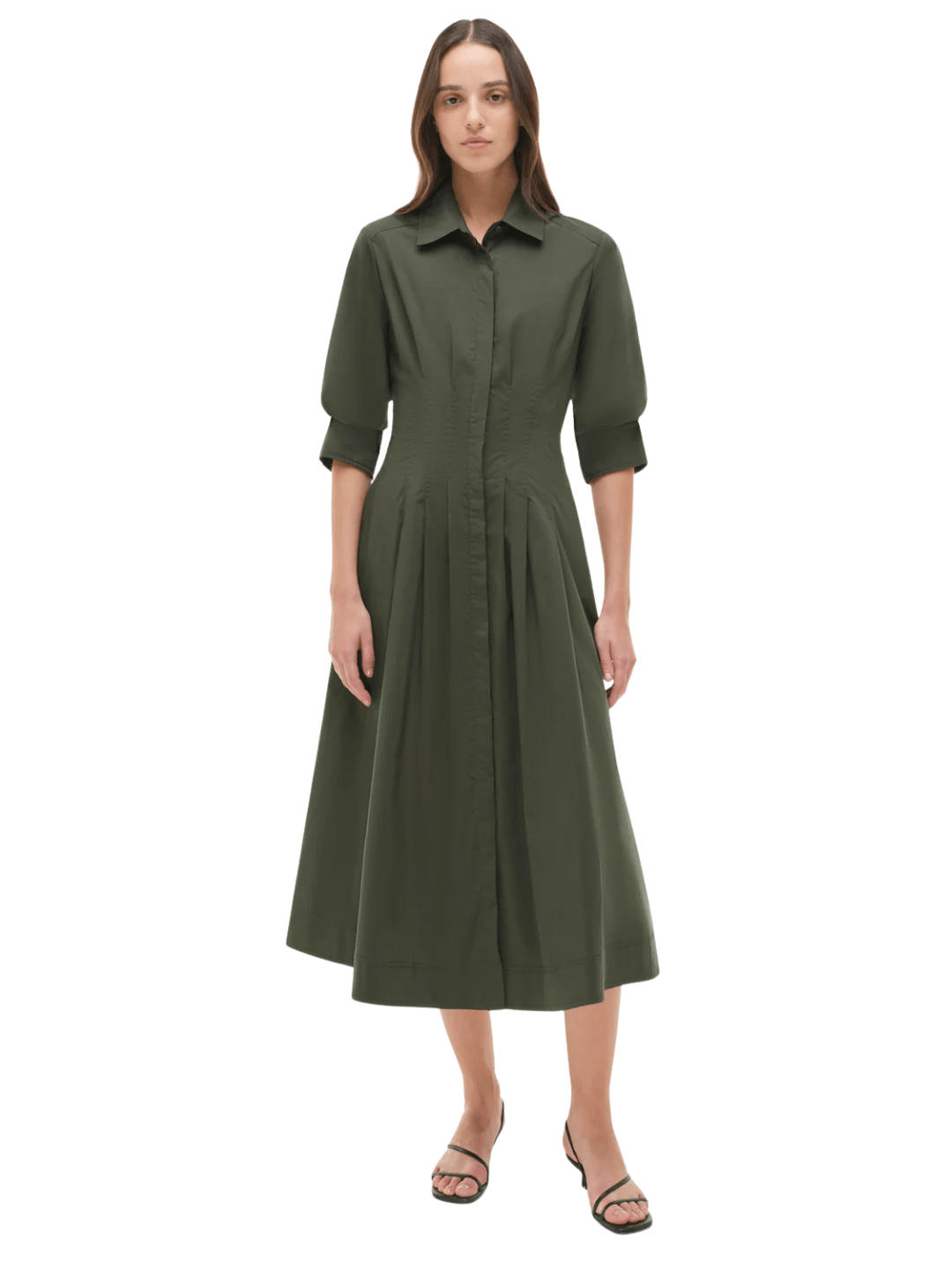 casual fall wedding guest dresses, green midi shirt dress