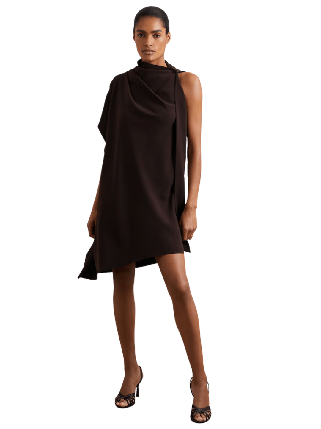 chocolate brown wedding guest dresses, brown dresses for a fall wedding, chocolate brown one shoulder dress