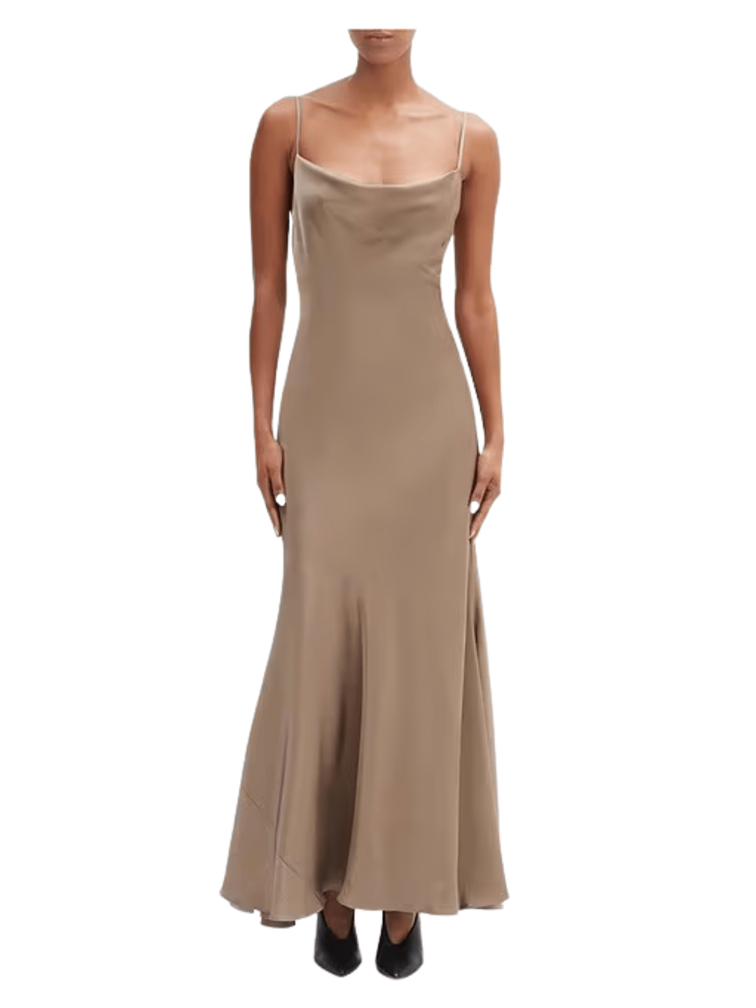 neutral colored slip gown, slip gown for a fall wedding, camel slip gown, elegant slip gown
