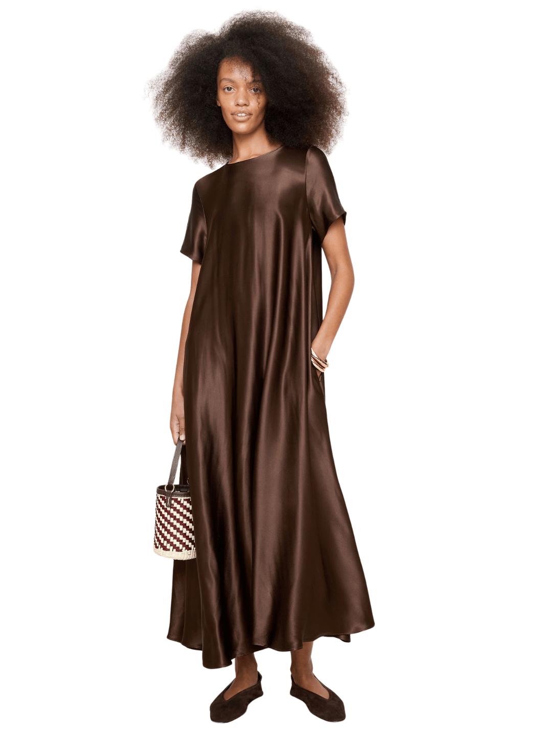 brown satin midi dress, satin dresses for a fall wedding