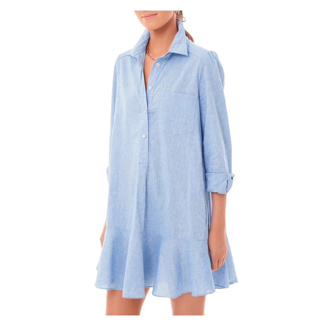 chambray linen shirtdress, linen mini dress, Tuckernuck linen dress