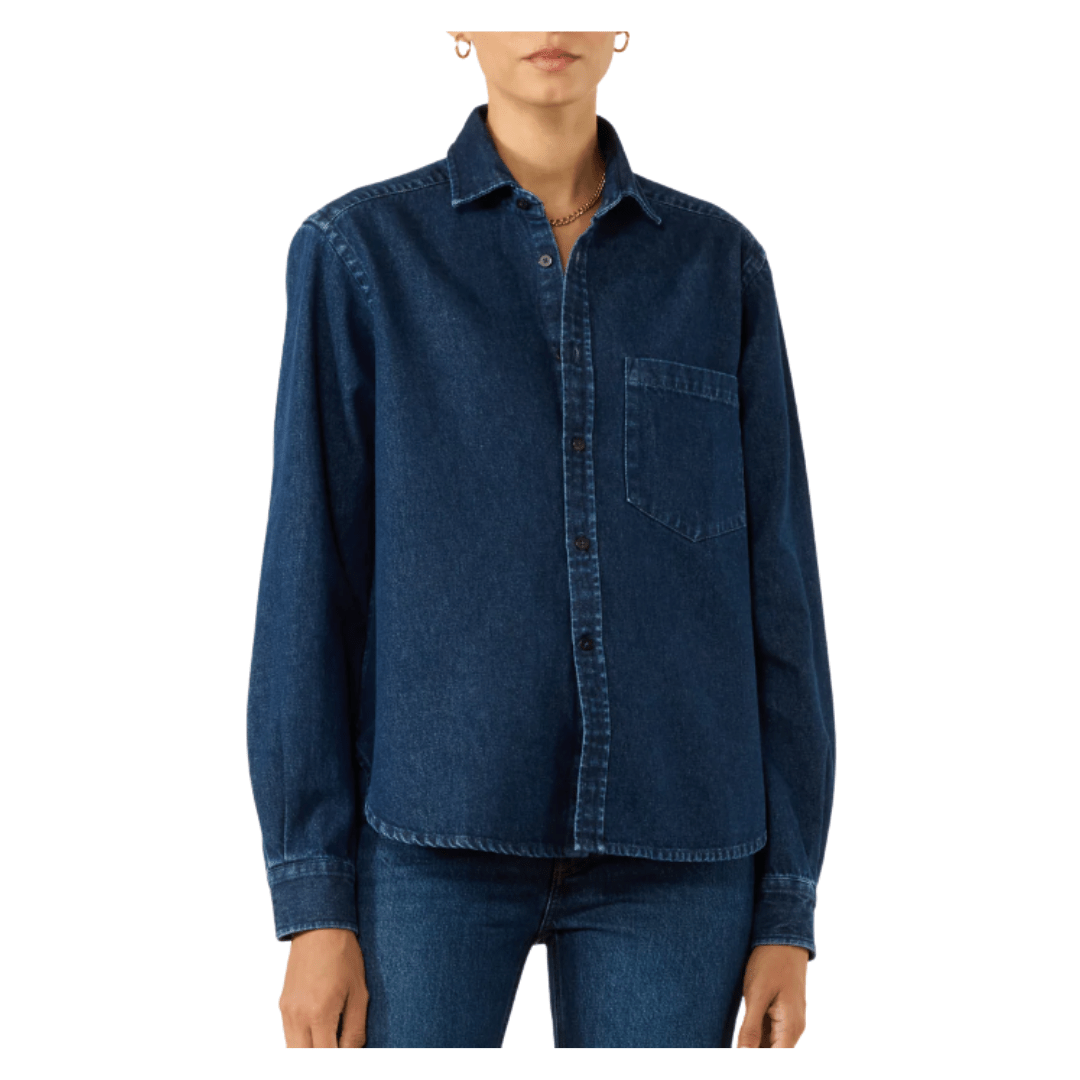 women's dark denim shirt, women's denim button down shirt