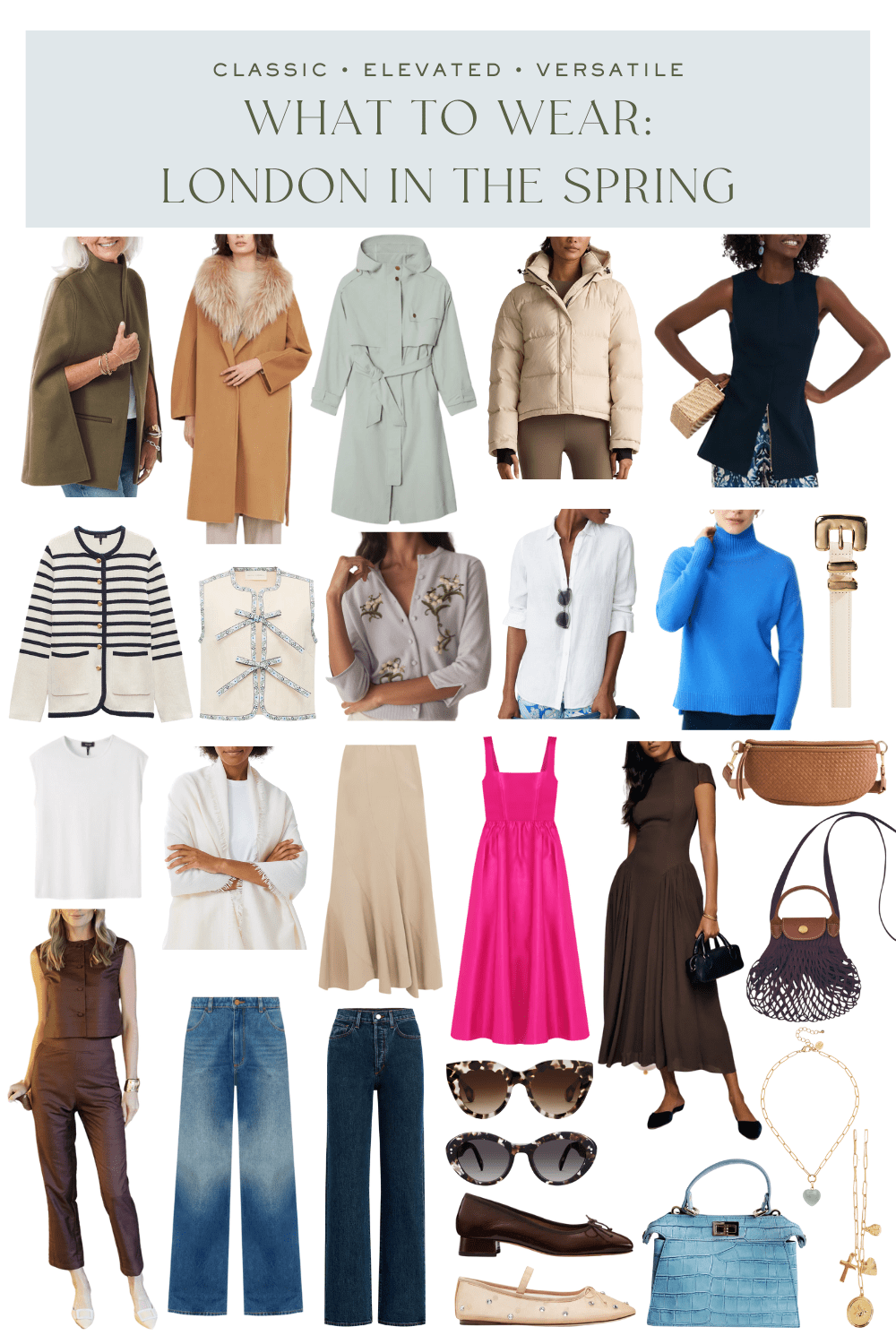 London outfit ideas, London spring outfits, classic London outfits, London packing list