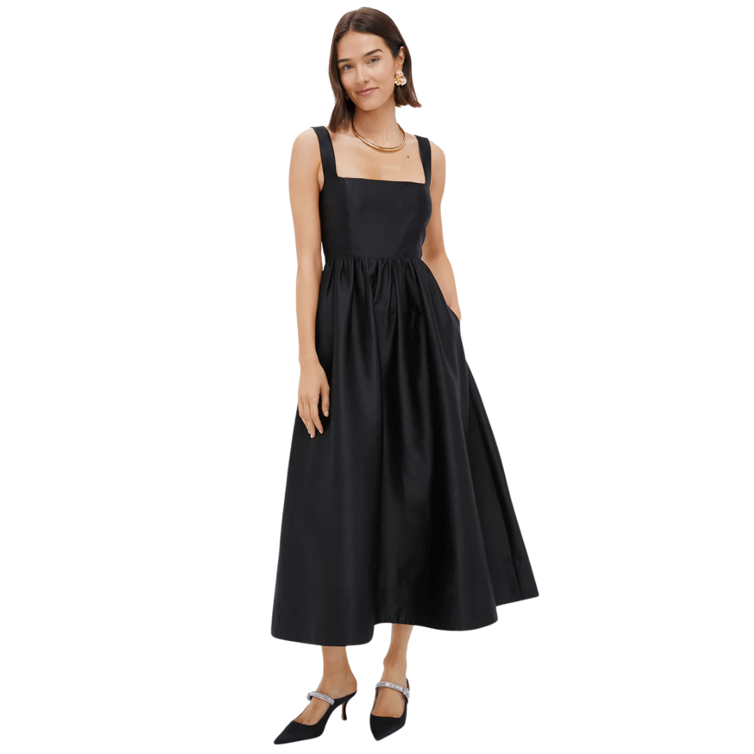 Tuckernuck black Esme dress, classic black midi dress