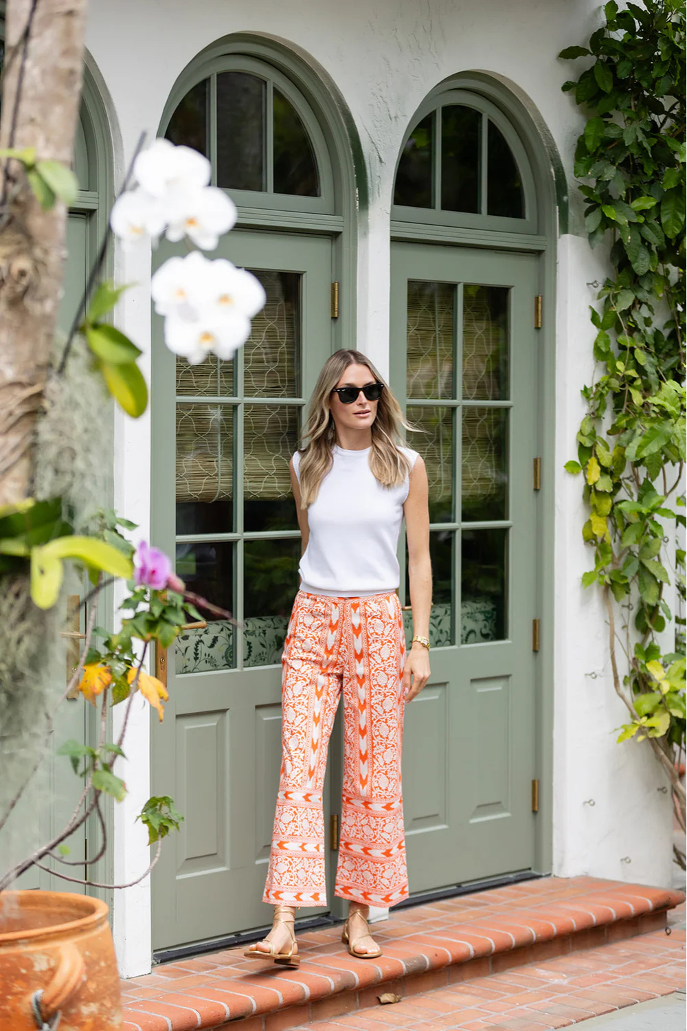 Julia Amory babe pant, cropped pants for women, block print pants, block printed pants, orange pants, women's summer pants