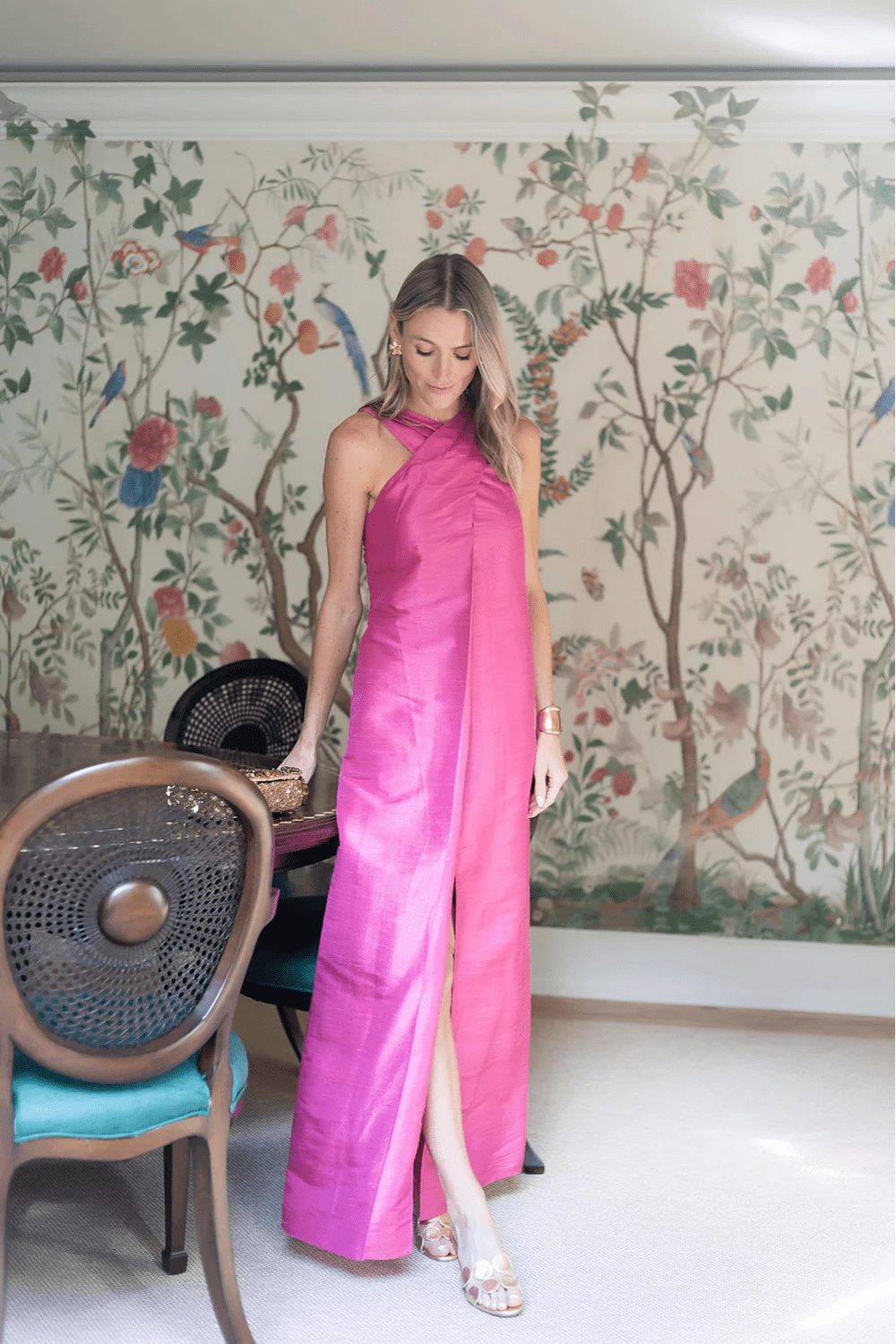 Julia Amory Camille dress, pink formal dress, pink wedding guest dress, formal wedding guest dress