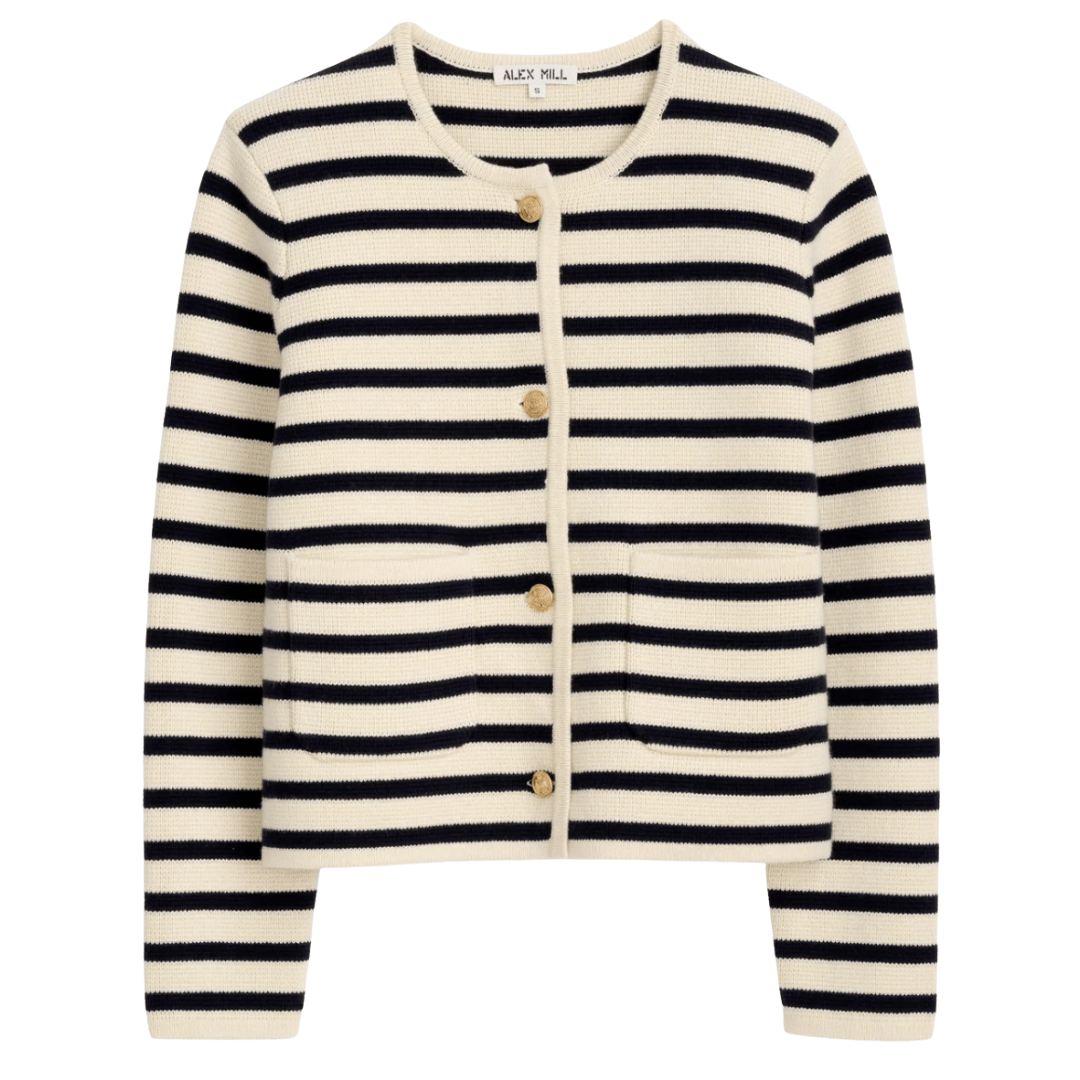 classic lady sweater, timeless lady sweater, striped lady sweater