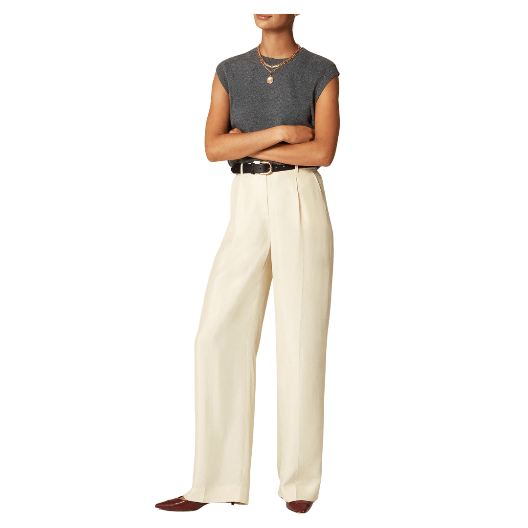 ivory wide leg trousers, neutral wide leg trousers, classic style women's trousers